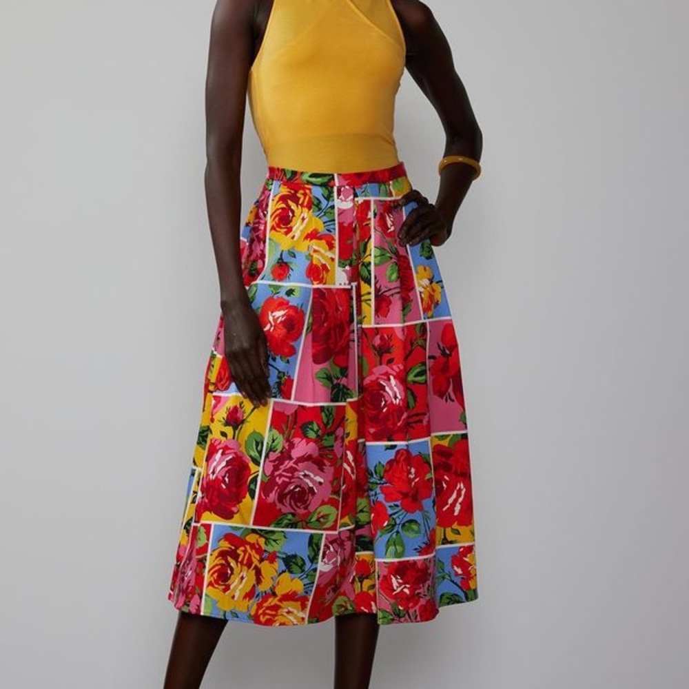 Floral Patchwork Midi Skirt in Multi